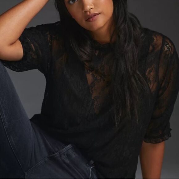 By Anthropologie V Neck Lace Blouse - Picture 4 of 6